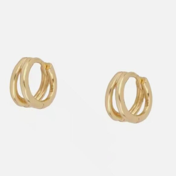 Gold Double Huggie Earrings Hypoallergenic Earrings Everyday Small Hoop Earrings - Picture 8 of 16